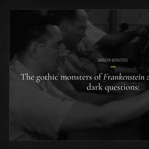 Introduction screen of the application, says the gothic monsters of Frankenstein and Dracula raise dark questions