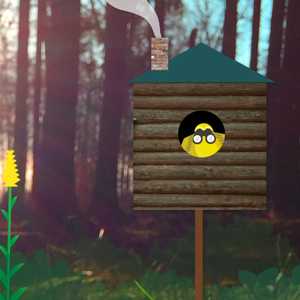 a cartoon bird in a birdhouse