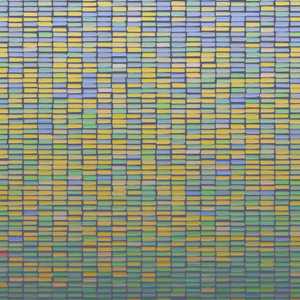 brushtrokes arranged in a grid in descending brightness, from pale blue to yellow then green