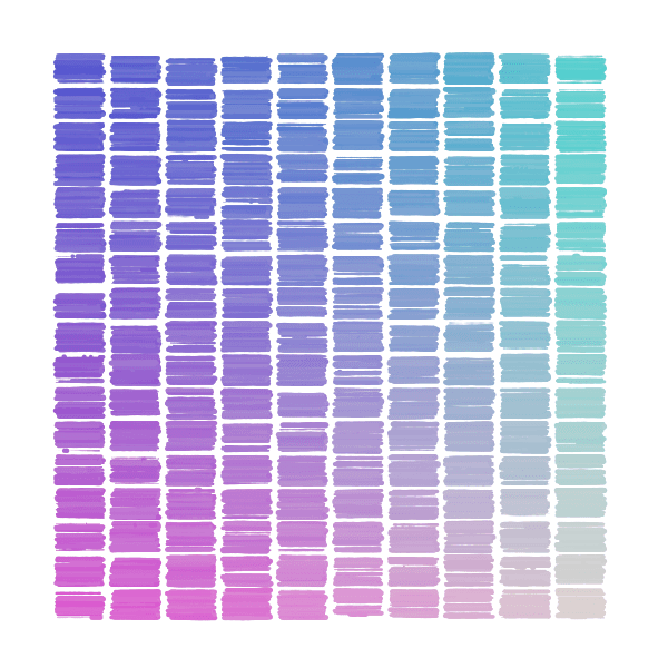 Gradient grid of brush strokes. Purple, pink, and blue, on a white background